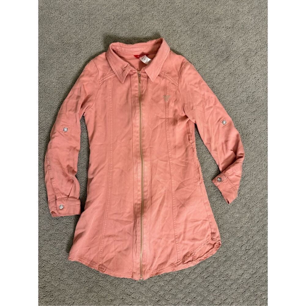 Guess Little Girls Zip Up Coral Dress Rhinestones 10